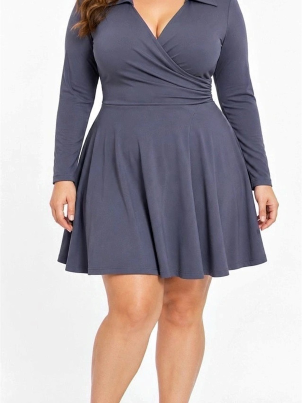 MASKERT Faux Wrap Front Mini Dress in Slate Blue XL NWT